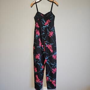 BOG Collective Floral Jumpsuit Size M Black Pink Sweatheart Wide Leg Vacation